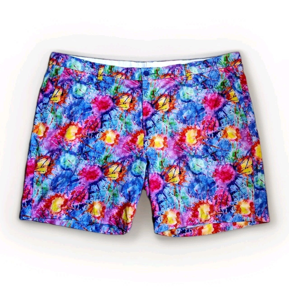 Hreski Mens Size 44 Golf Shorts 7" Inseam Lightweight Paint Splatter Multicolor